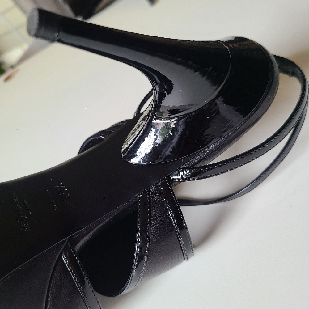 VTG Yves SAINT LAURENT *RARE* Platform Patent & Leather Ankle Strap Peep 36.5 - Picture 11 of 15